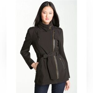Women's Michael Kors Black asymmetrical Trench Coat Rain Jacket